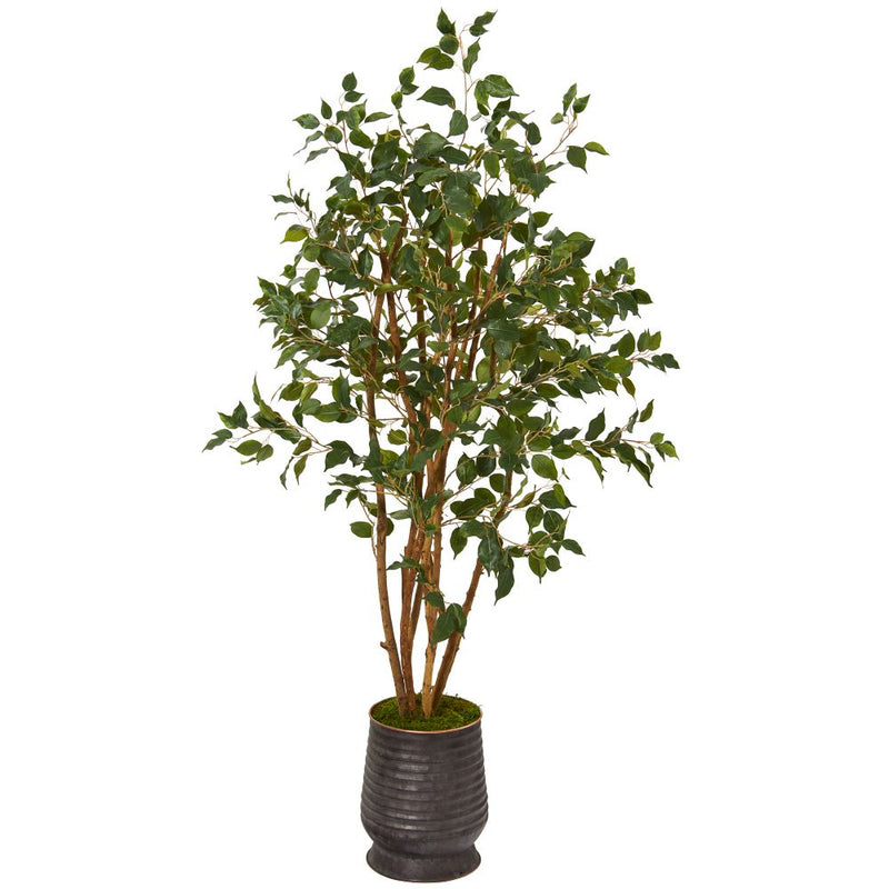 4.5’ Ficus Artificial Tree in Ribbed Metal Planter Default Title