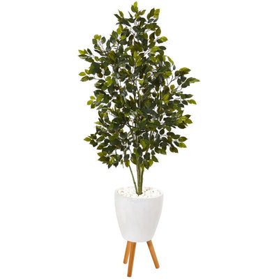 5’ Ficus Artificial Tree in White Planter with Stand Default Title