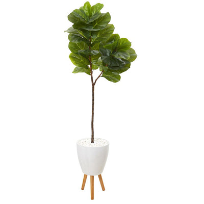 69” Fiddle Leaf Artificial Tree in White Planter with Stand Default Title