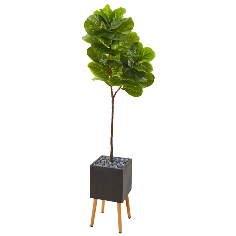 71” Fiddle Leaf Artificial Tree in Black Planter with Stand (Real Touch) Default Title