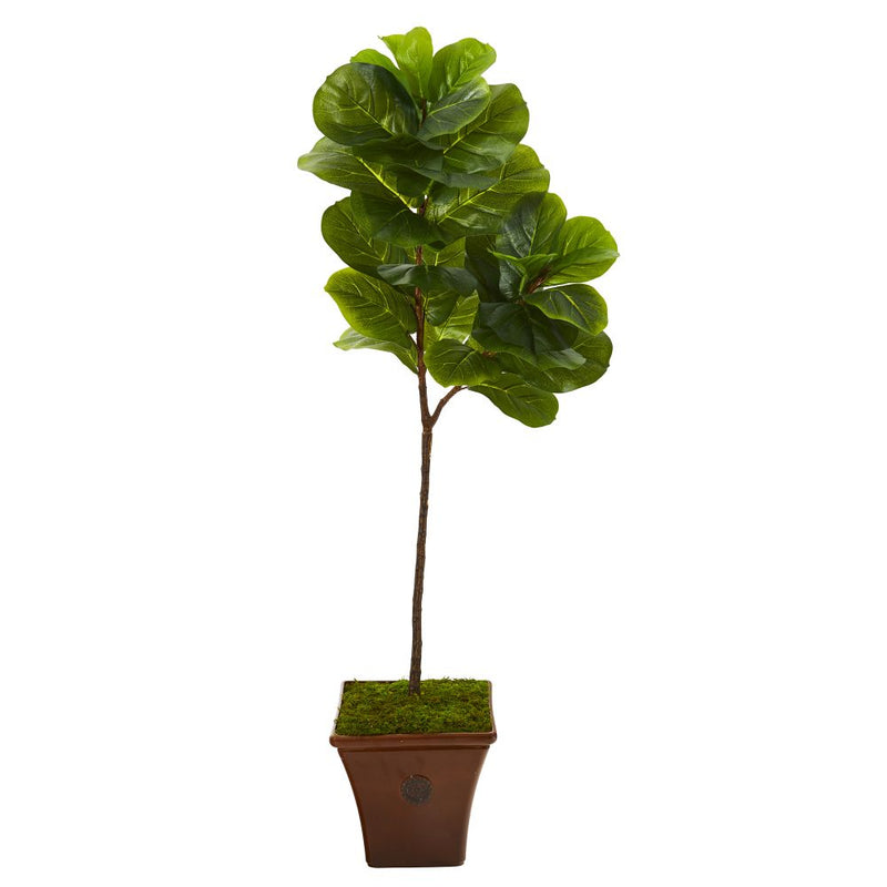 5’ Fiddle Leaf Artificial Tree in Brown Planter (Real Touch) Default Title