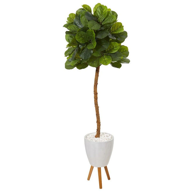 5.5’ Fiddle Leaf Artificial Tree in White Planter with Stand (Real Touch) Default Title