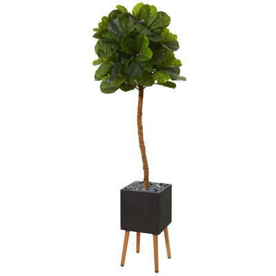 6’ Fiddle Leaf Artificial Tree in Black Planter with Stand (Real Touch) Default Title