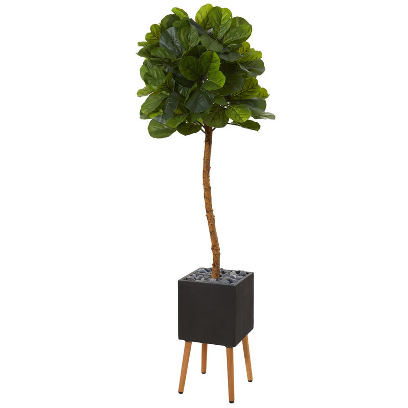 6’ Fiddle Leaf Artificial Tree in Black Planter with Stand (Real Touch) Default Title