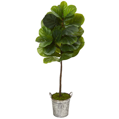 4’ Fiddle Leaf Artificial Tree in Vintage Metal Pail (Real Touch) Default Title