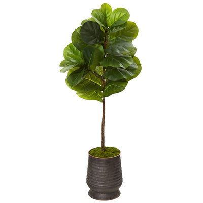 52” Fiddle Leaf Artificial Tree in Ribbed Metal Planter (Real Touch) Default Title