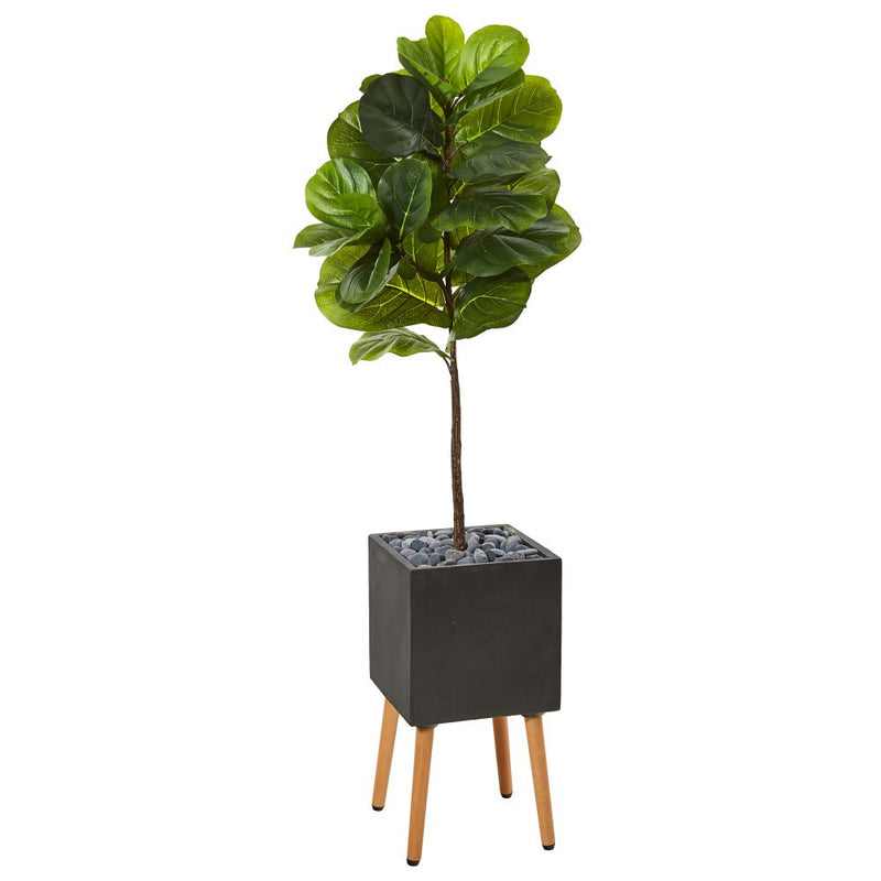 5’ Fiddle Leaf Artificial Tree in Black Planter with Stand (Real Touch) Default Title