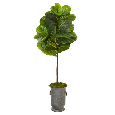 52” Fiddle Leaf Artificial Tree in Vintage Metal Planter (Real Touch) Default Title