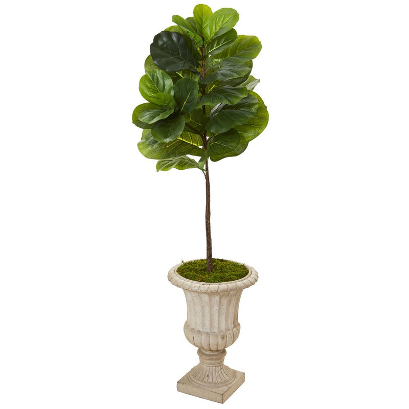 5’ Fiddle Leaf Artificial Tree in Sand Finished Urn (Real Touch) Default Title