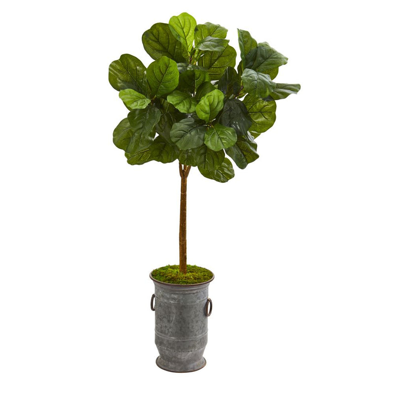 46” Fiddle Leaf Artificial Tree in Vintage Metal Planter (Real Touch) Default Title