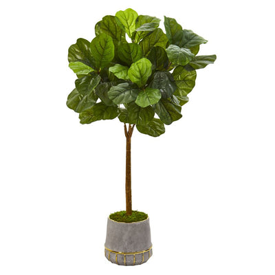 41” Fiddle Leaf Artificial Tree in Stoneware Planter with Gold Trimming (Real Touch) Default Title