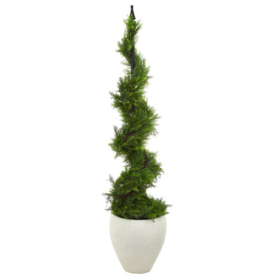 4.5’ Cypress Artificial Spiral Topiary Tree in White Planter Default Title