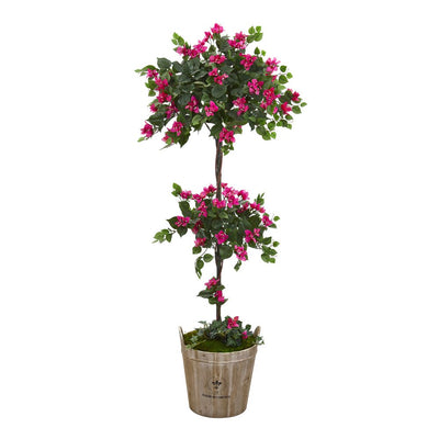 64” Bougainvillea Artificial Topiary Tree in Farmhouse Planter Default Title