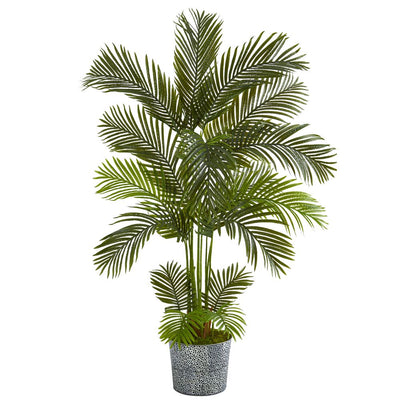 5.5' Areca Palm Artificial Tree in Embossed Black Tin Planter Default Title