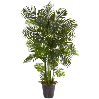 75” Areca Palm Artificial Tree in Decorative Metal Pail with Rope Default Title