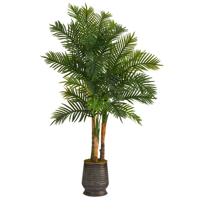 64” Areca Palm Artificial Tree in Ribbed Metal Planter (Real Touch) Default Title