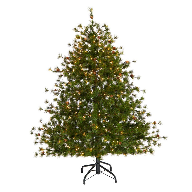 5’ Colorado Mountain Pine Artificial Christmas Tree with 250 Clear Lights, 669 Bendable Branches and Pine Cones Default Title