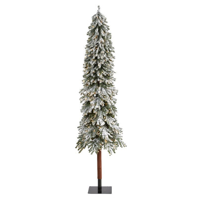 8’ Flocked Grand Alpine Artificial Christmas Tree with 500 Clear Lights and 1051 Bendable Branches on Natural Trunk Default Title