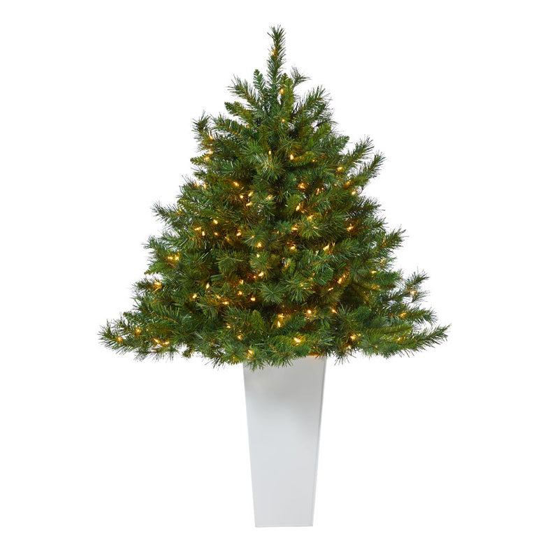 4.5’ Wyoming Mixed Pine Artificial Christmas Tree with 250 Clear Lights and 462 Bendable Branches in Red Tower Planter Default Title