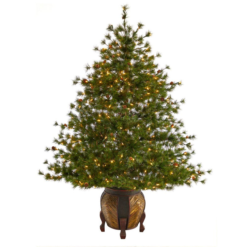 5.5’ Colorado Mountain Pine Artificial Christmas Tree with 250 Clear Lights, 669 Bendable Branches and Pine Cones in Decorative Planter Default Title