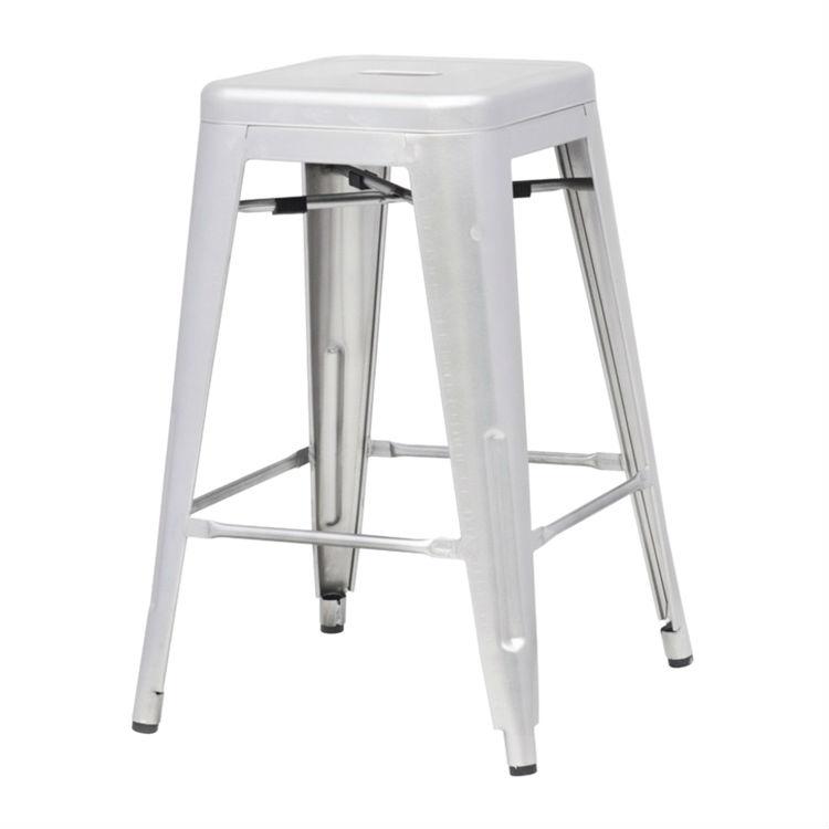 Indoor Outdoor Backless Stacking Counter Height Bar Stool in Gunmetal Steel