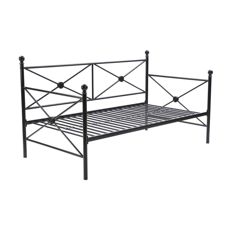 Twin size Black Metal Day Bed Frame and Roll out Trundle Set