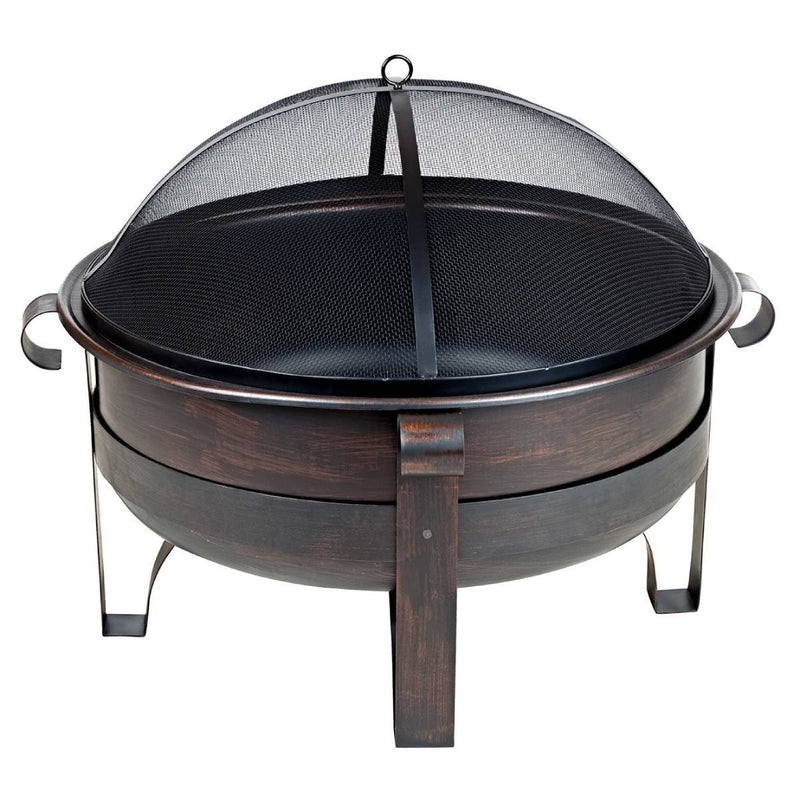 Heavy Duty 34-inch Fire Pit Deep Steel Cauldron with Screen