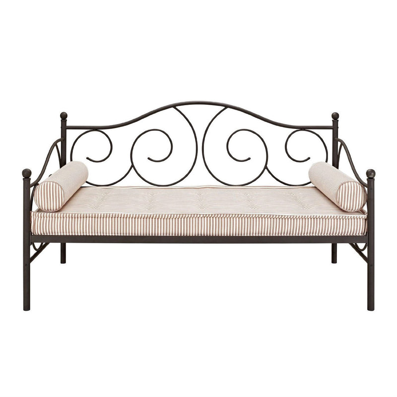 Twin Scrolling Metal Day Bed Frame in Contemporary Brushed Bronze Dark Pewter