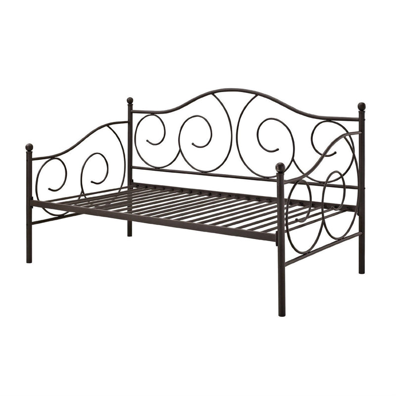 Twin Scrolling Metal Day Bed Frame in Contemporary Brushed Bronze Dark Pewter