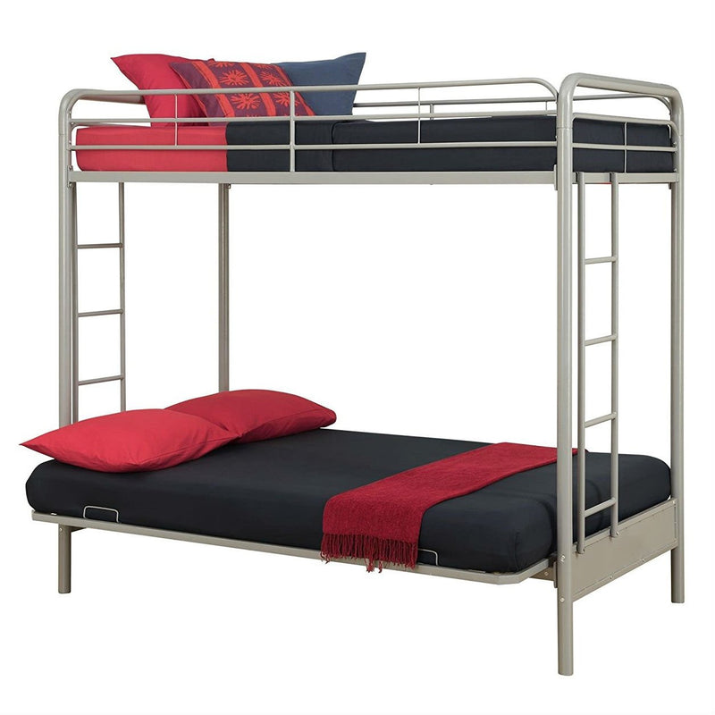 Twin over Full Futon Bunk Bed in Silver Metal Finish