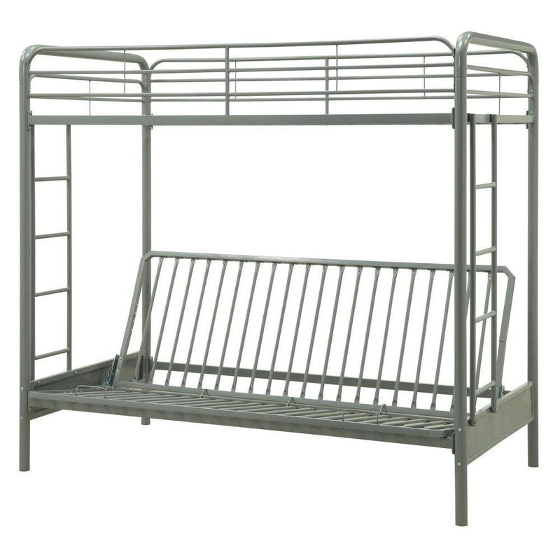 Twin over Full Futon Bunk Bed in Silver Metal Finish