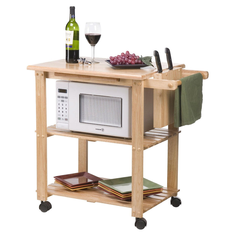 Solid Wood Kitchen Utility Microwave Cart with Pull-Out Cutting Board