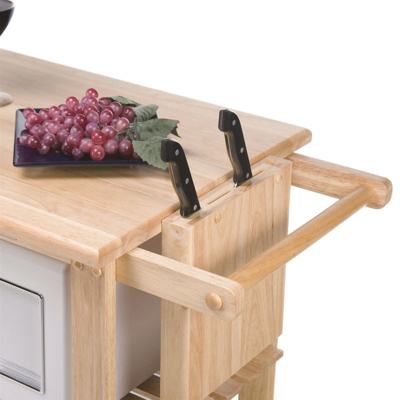 Solid Wood Kitchen Utility Microwave Cart with Pull-Out Cutting Board