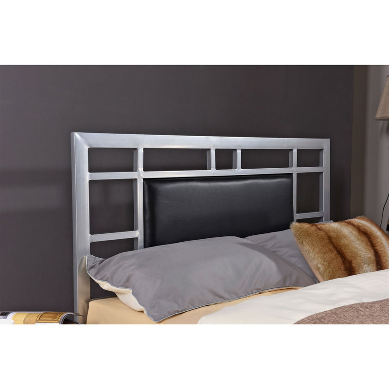 Twin Metal Platform Bed Frame in Silver with Black Upholstered Headboard Center Panel