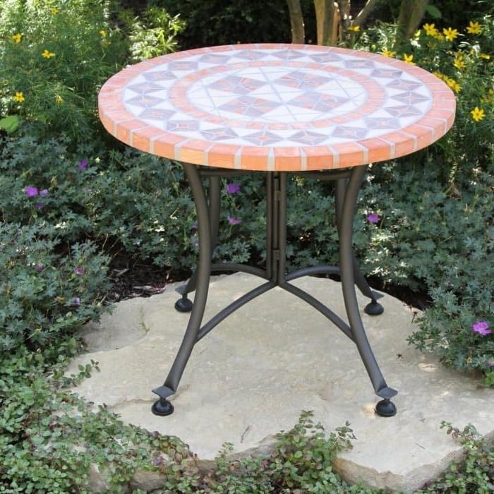 24-inch Round Bistro Style Mosaic Terracotta Tile Outdoor Patio Table