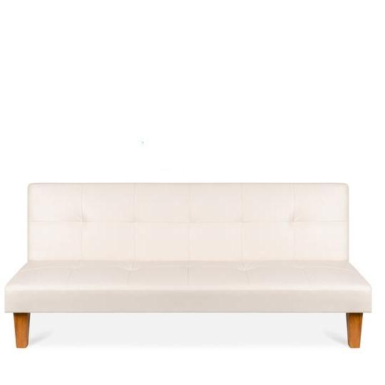 Convertible Faux Leather Tufted Lounge Futon Sofa Bed Adjustable Back in White