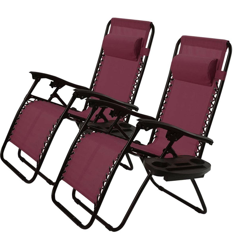 Set of 2 Burgundy Wine Red Folding Outdoor Zero Gravity Lounge Chair