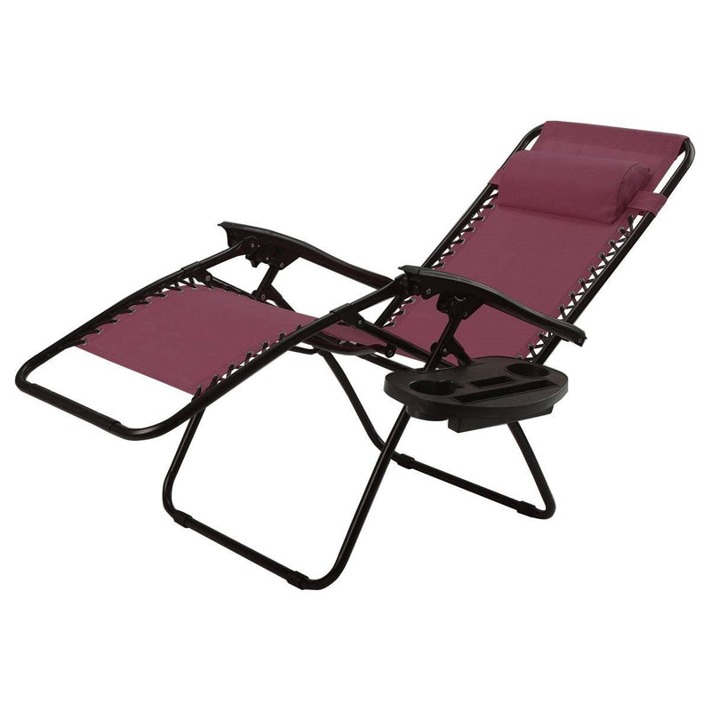 Set of 2 Burgundy Wine Red Folding Outdoor Zero Gravity Lounge Chair