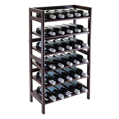 34-Bottle Wine Rack in Dark Brown Walnut Wood Finish