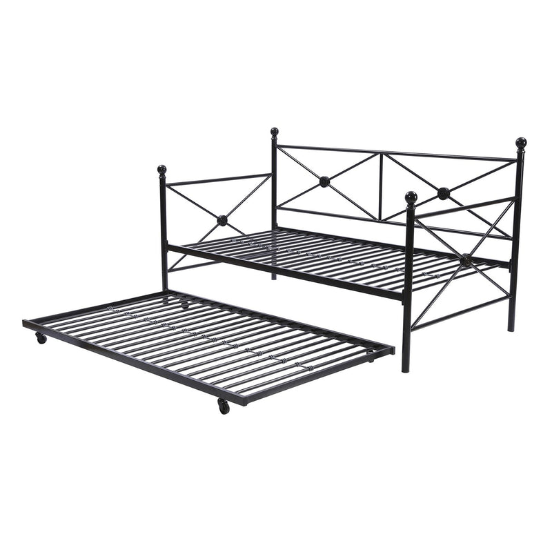 Twin size Contemporary Daybed and Trundle Set in Black Metal Finish