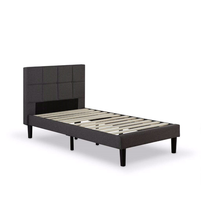 Twin size Classic Grey Fabric Upholstered Platform Bed with Padded Headboard